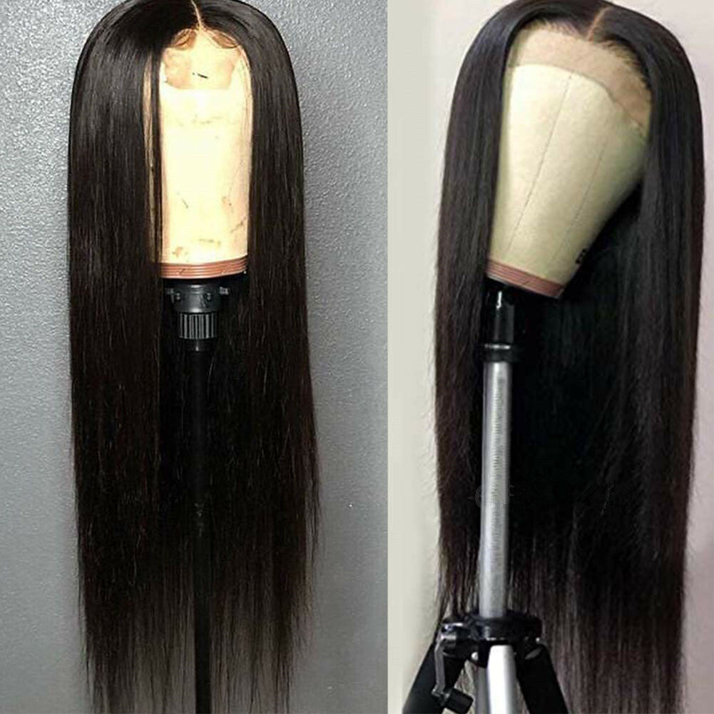 Heat Resistant Synthetic Lace Front Wig Long Black Straight Glueless Hair