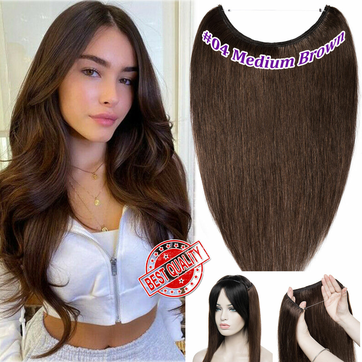 Wire-In Human Hair Extensions with Clips - Thick & Natural Look, 12-22 Inches