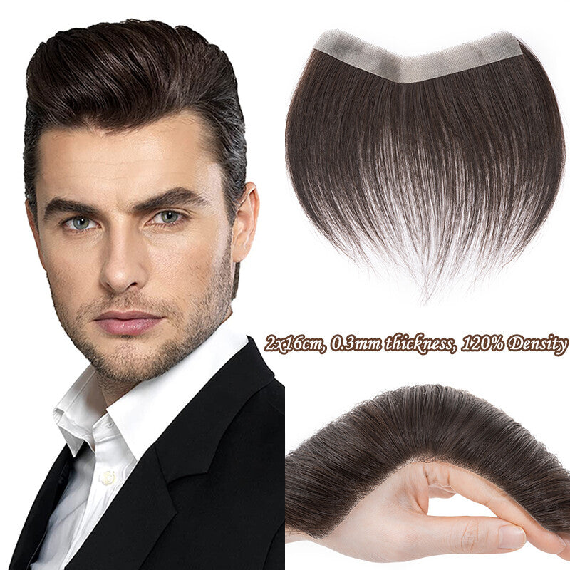 Men's Receding Hairline PU Hairpiece with Human Hair Toupee – Natural Look & Adjustable Fit