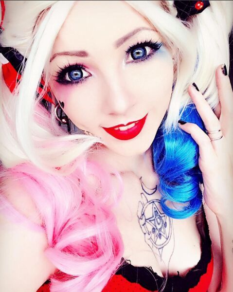 Harley Quinn Cosplay Wig 20 Inch Pink Blue Gradient Synthetic Hair Costume