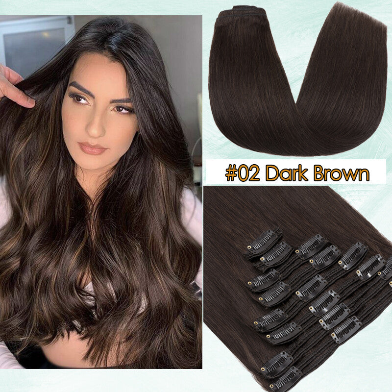 150g Double Weft Clip-In Human Hair Extensions - Full Head, Thick & Natural