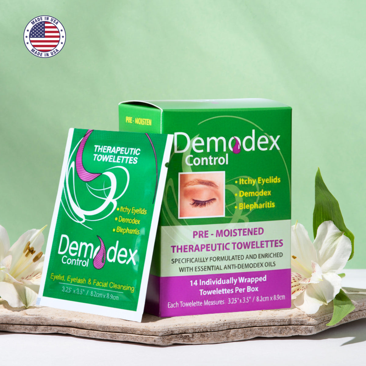 Eyelid & Face Cleansing Wipes for Demodex, Blepharitis, Itchy Eyes - 14 Pack