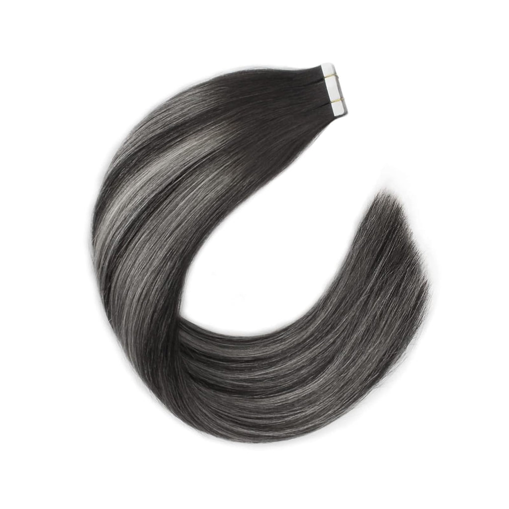 Tape-in Hair Extensions 20pcs 16 Inch Silver White Ombre Human Hair