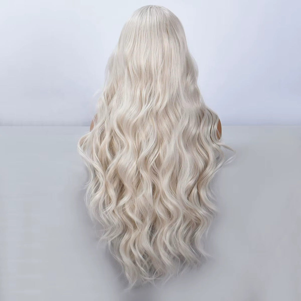 Long Wavy 30 Inch High Heat Resistant Lace Front Wig - Platinum Blonde Gray