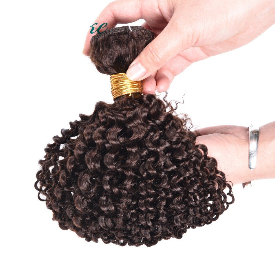 Dark Brown Sew-In Hair Extensions Bundle - Jerry Curl Human Hair 12-18 Inch