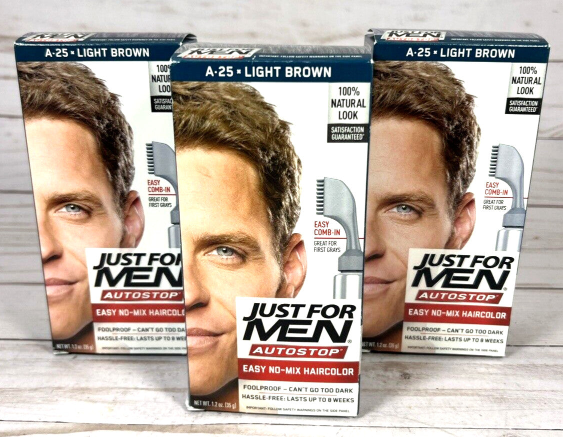 Just For Men Light Brown Hair Color Kit 3-Pack No-Mix AutoStop Easy Application
