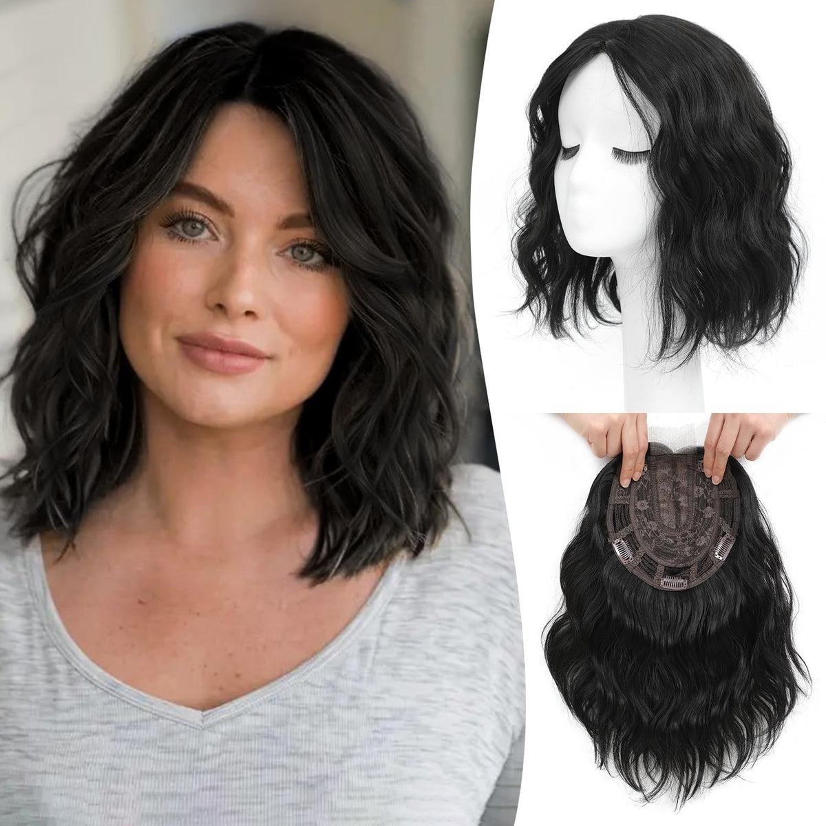 11-Inch Wavy Hair Topper for Volume & Natural Look - Lightweight Clip-In Hairpiece