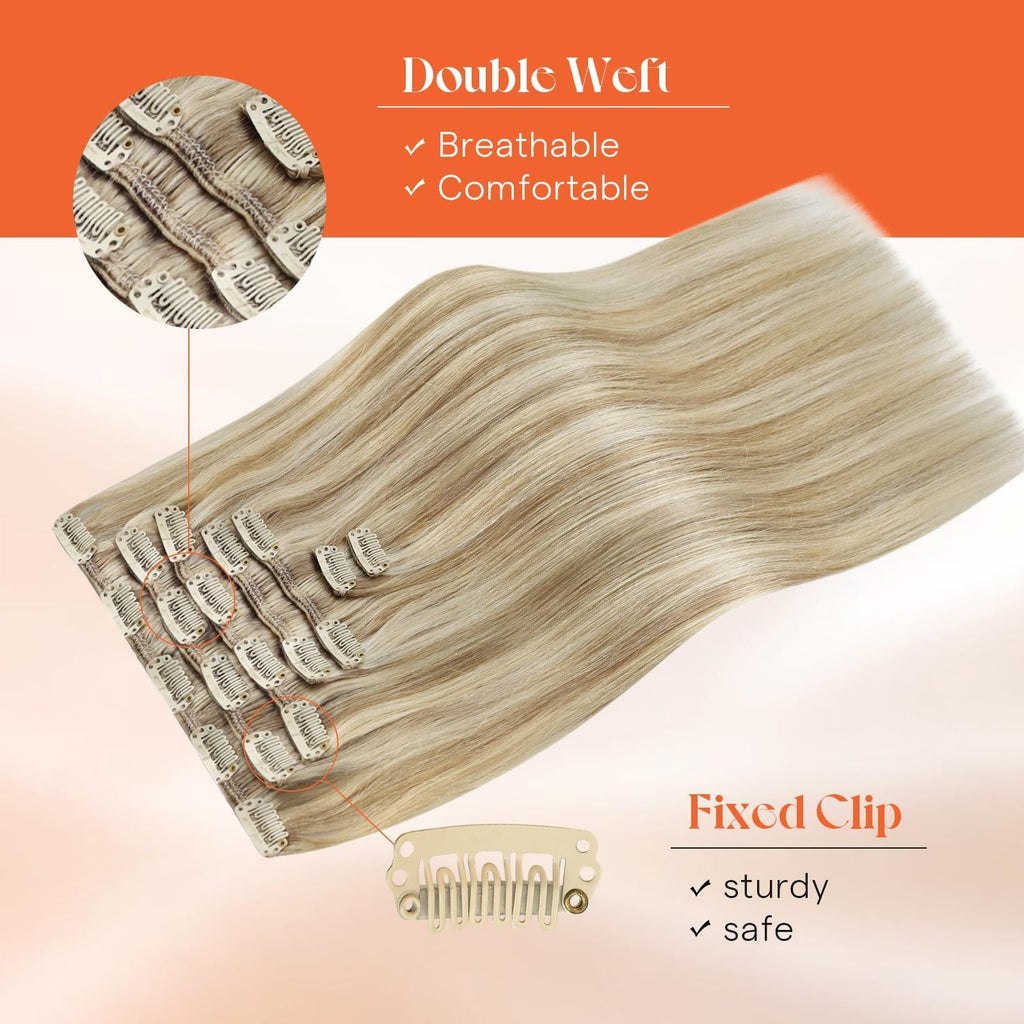 Human Hair Clip-In Extensions Blonde Remy Hair for Easy Volume & Highlights