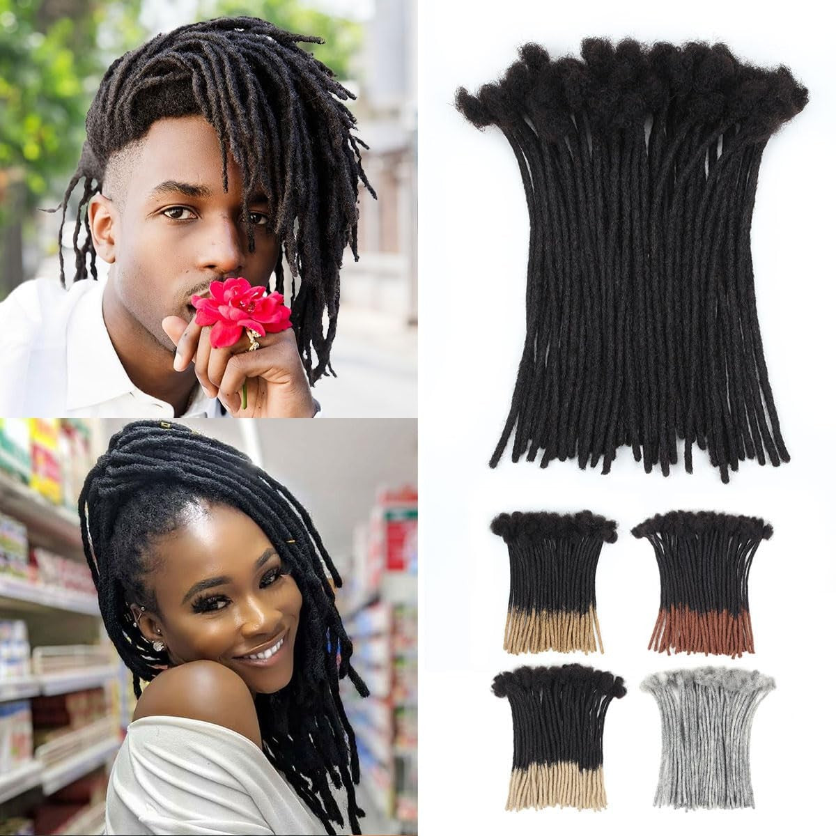 Human Hair Dreadlock Extensions 10 Inch 50 Strands Natural Loc Extensions