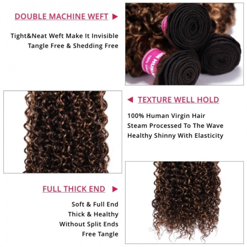 Indian Ombre Highlight Human Hair Extensions Bundles - Curly Blonde Weaves