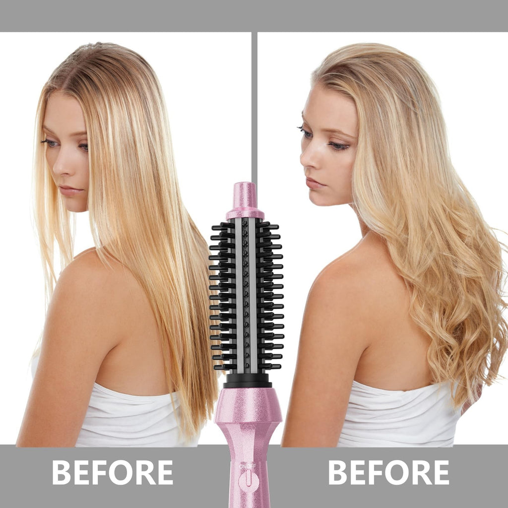 Heated Curling Brush for Short Hair - Adjustable Temperature, Fast Heating, Anti-Scald Bristle