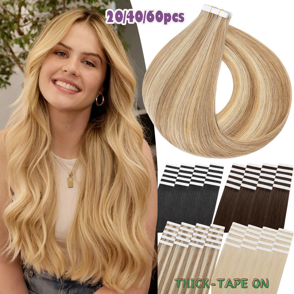 60PCS Tape-In Human Hair Extensions Skin Weft Straight 150g - Thick & Natural