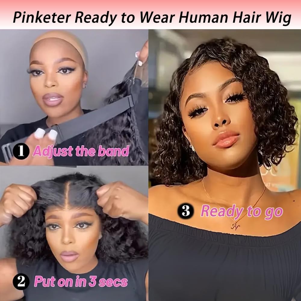 Human Hair Bob Wig 4x4 Glueless Deep Wave 8 Inch for Black Women