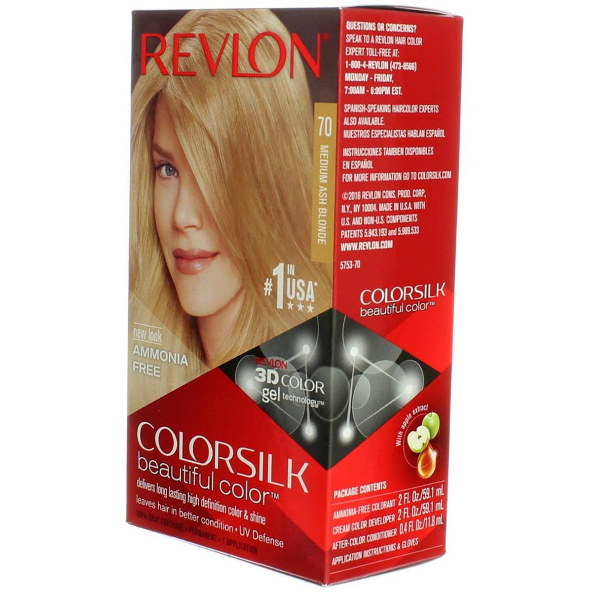 Revlon ColorSilk Hair Color 70 Medium Ash Blonde Pack of 11 - Permanent Gel