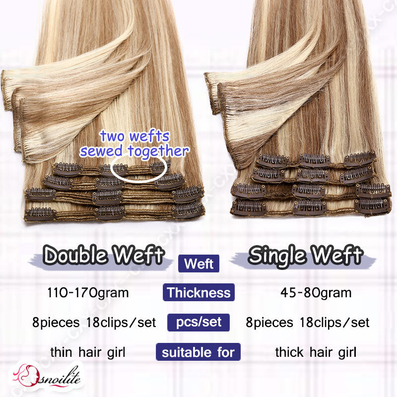 Double Weft Remy Human Hair Extensions Full Head Thick Clip-In Set