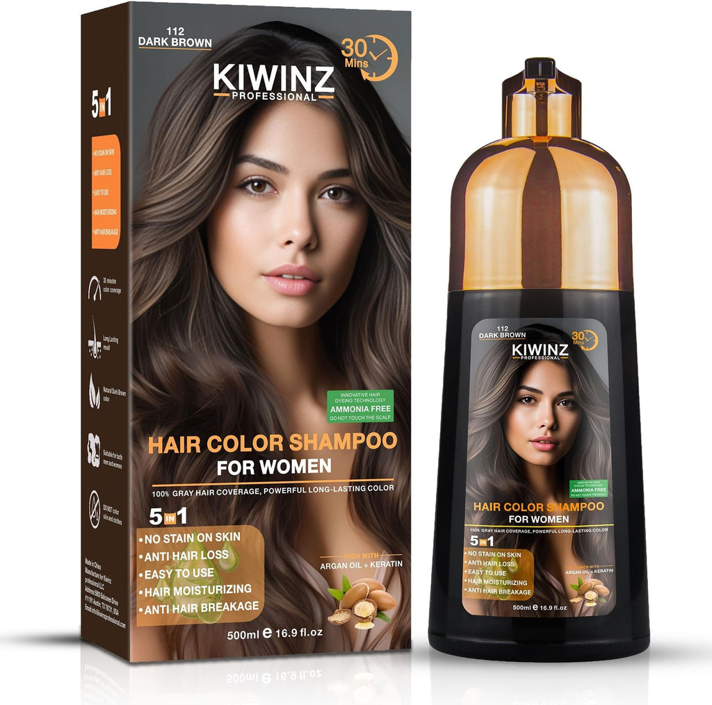 Dark Brown Hair Color Shampoo 5 in 1 Gray Hair Dye - Long Lasting, Ammonia-Free