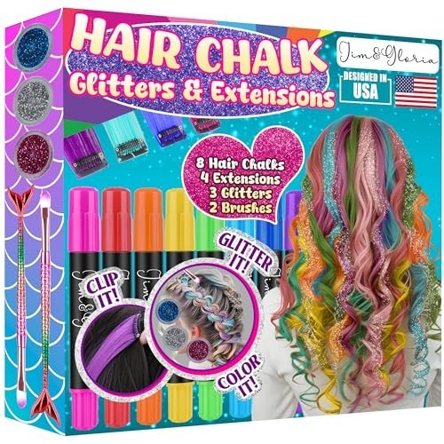 Washable Hair Chalk Set with Clip-In Extensions - 17 Colors for Temporary Hair Coloring