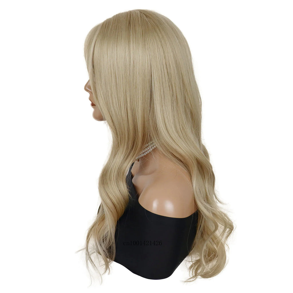 Light Blonde Wavy Cosplay Wig with Bangs for Halloween Synthetic Hair