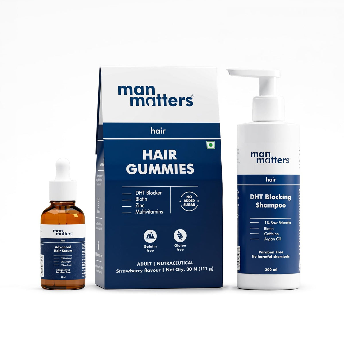 Hair Care Combo for Men - Serum, DHT Shampoo & Biotin Gummies Set