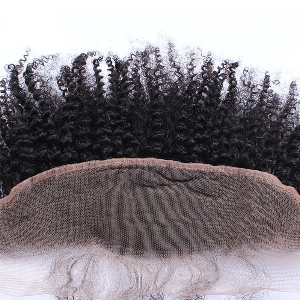 Kinky Curly Human Hair Lace Closure 13x4 Inch Afro Texture 8 Inch Black