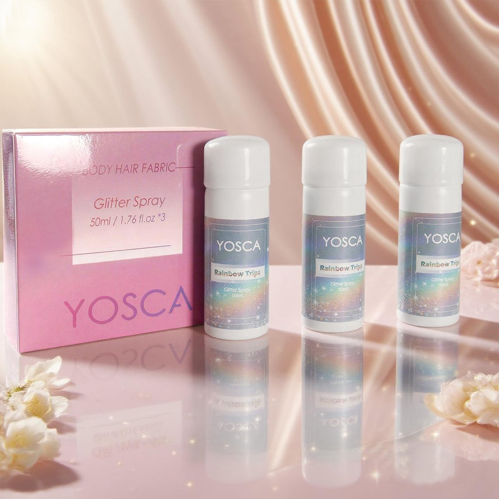 3-Pack Yosca Body Glitter Spray Set - Holographic Silver Rainbow Sparkle (50ml Each)