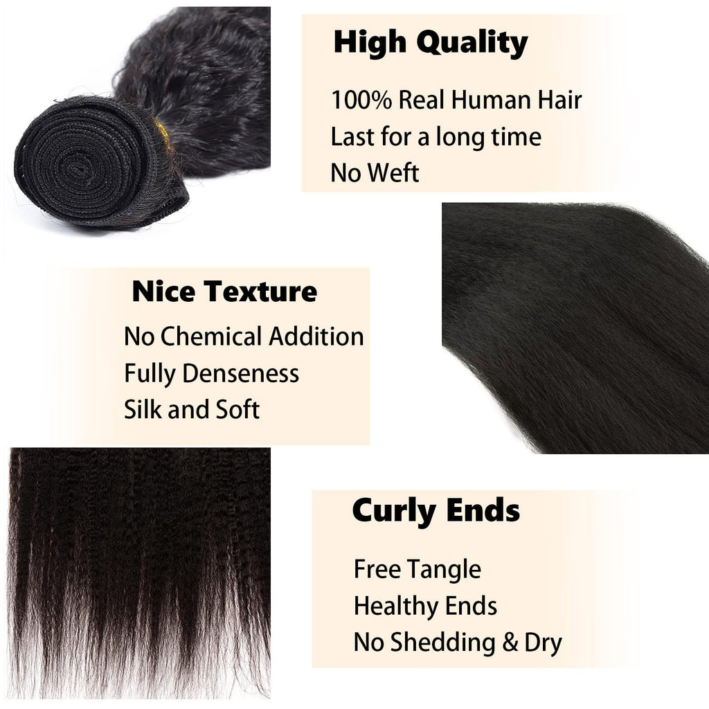 Brazilian Virgin Human Hair Bundles 26 28 30 Inch Yaki Wave Textures
