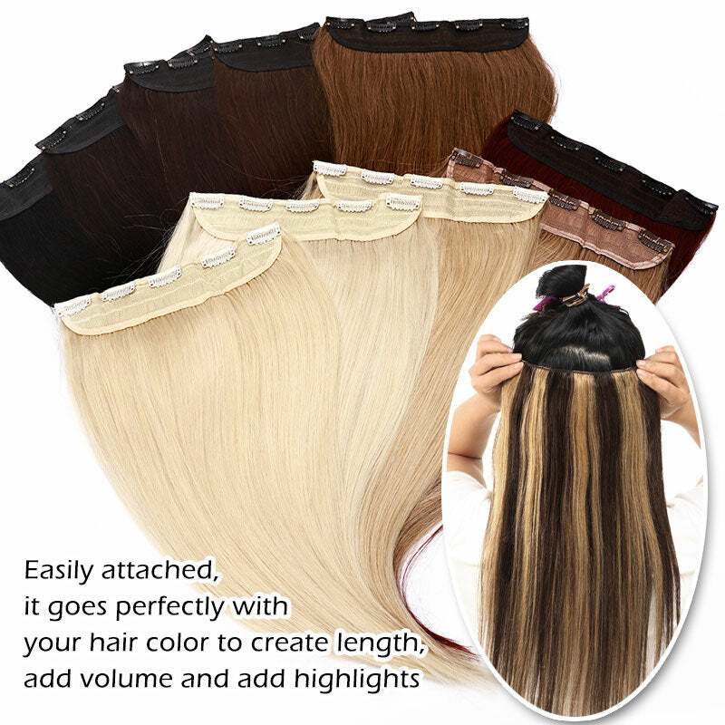 Clip-in Remy Human Hair Extensions Full Head - One Piece, Multiple Colors & Lengths