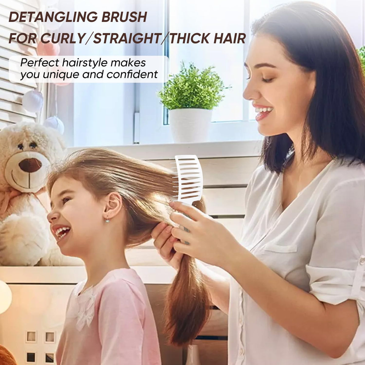 Pack of 2 Ventilated Curved Detangling Hairbrushes for Wet & Dry Hair