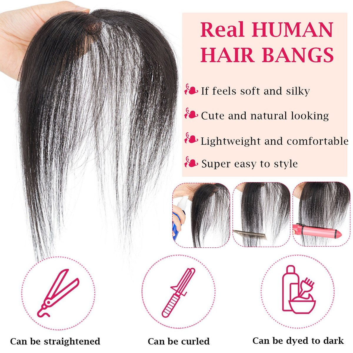 Remy Human Hair Clip-In Bangs with Temples - Natural Black & Brown Shades