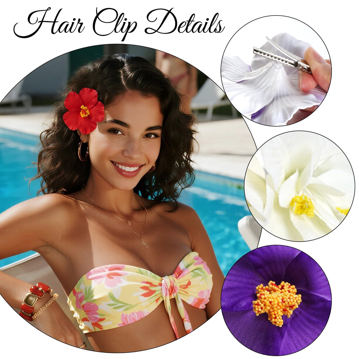 10PCS Hawaiian Flower Hair Clips for Women Multicolor Beach & Party Accessories