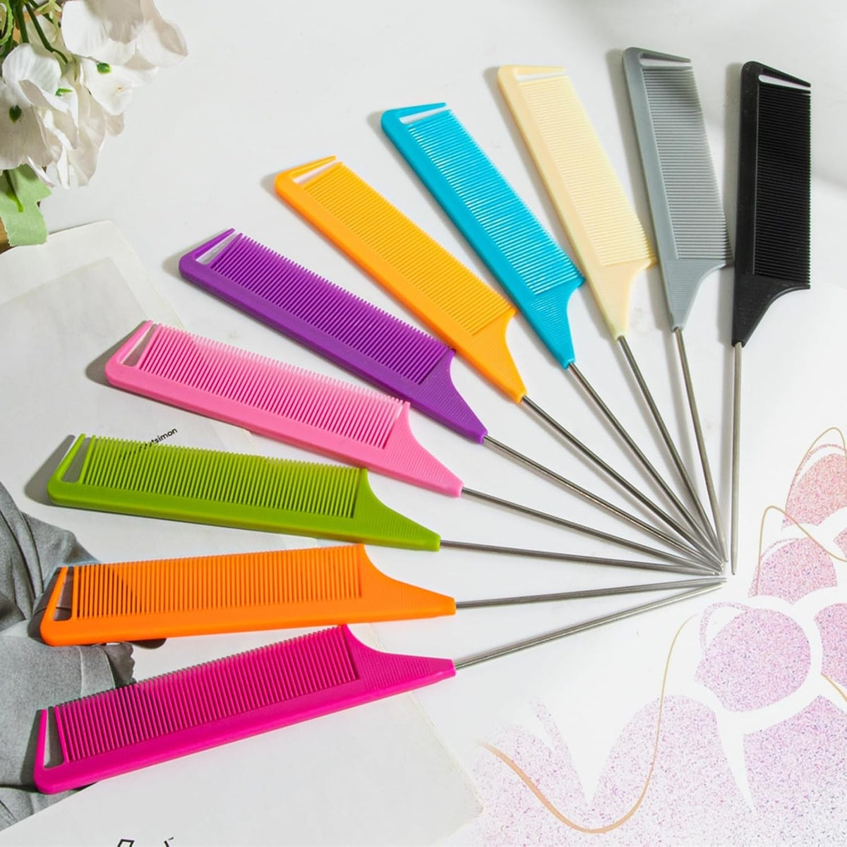 10-Pack Metal Fine Tooth Hair Combs Set for Professional Styling & Braiding
