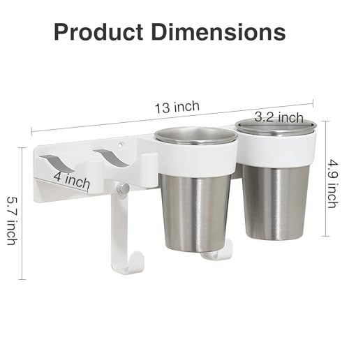 Wall Mount Hair Tool Organizer with Hooks and Stainless Steel Cup