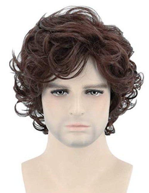 Men's Short Curly Wig Dark Brown Layered Cosplay Halloween Costume Accessory
