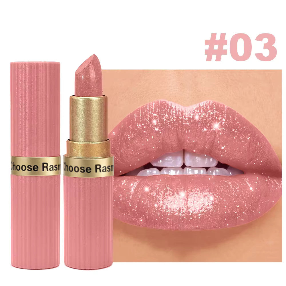 Pearlescent Pink Glitter Velvet Lipstick Waterproof Long Lasting Matte Lip Makeup