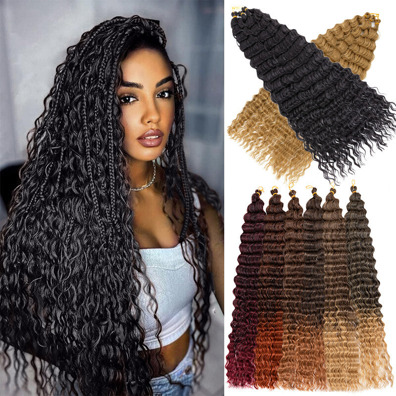 Long Boho Crochet Water Wave Braid Hair Extensions - Curly Synthetic Hair