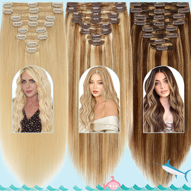 Thick Remy Clip-In Hair Extensions Full Head Double Weft Human Hair