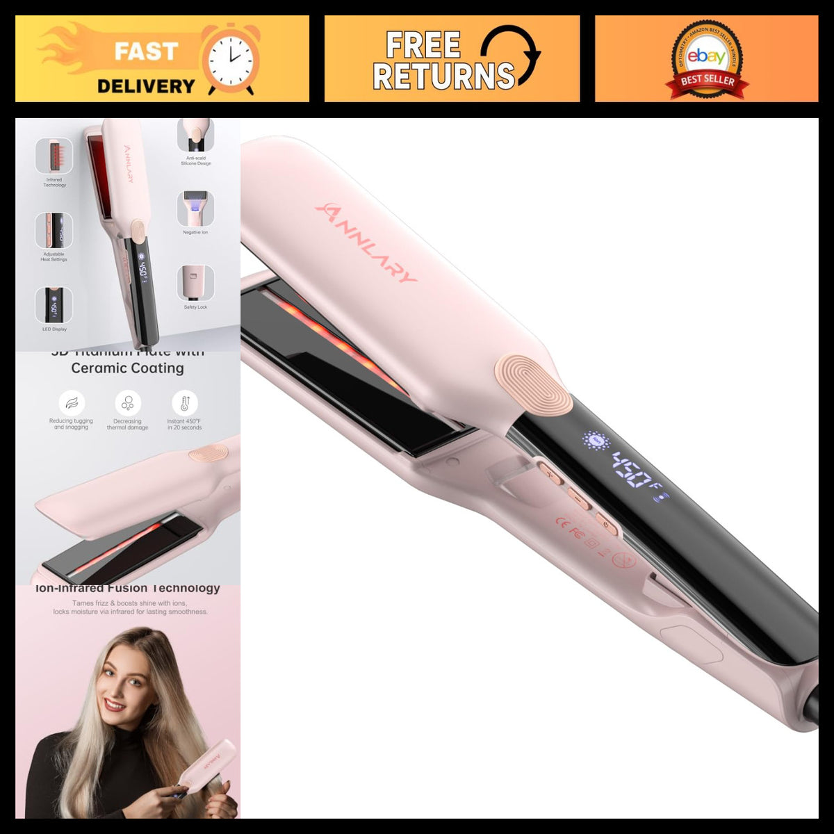 1.75-Inch Infrared Ionic Titanium Ceramic Hair Straightener - Salon-Quality Flat Iron