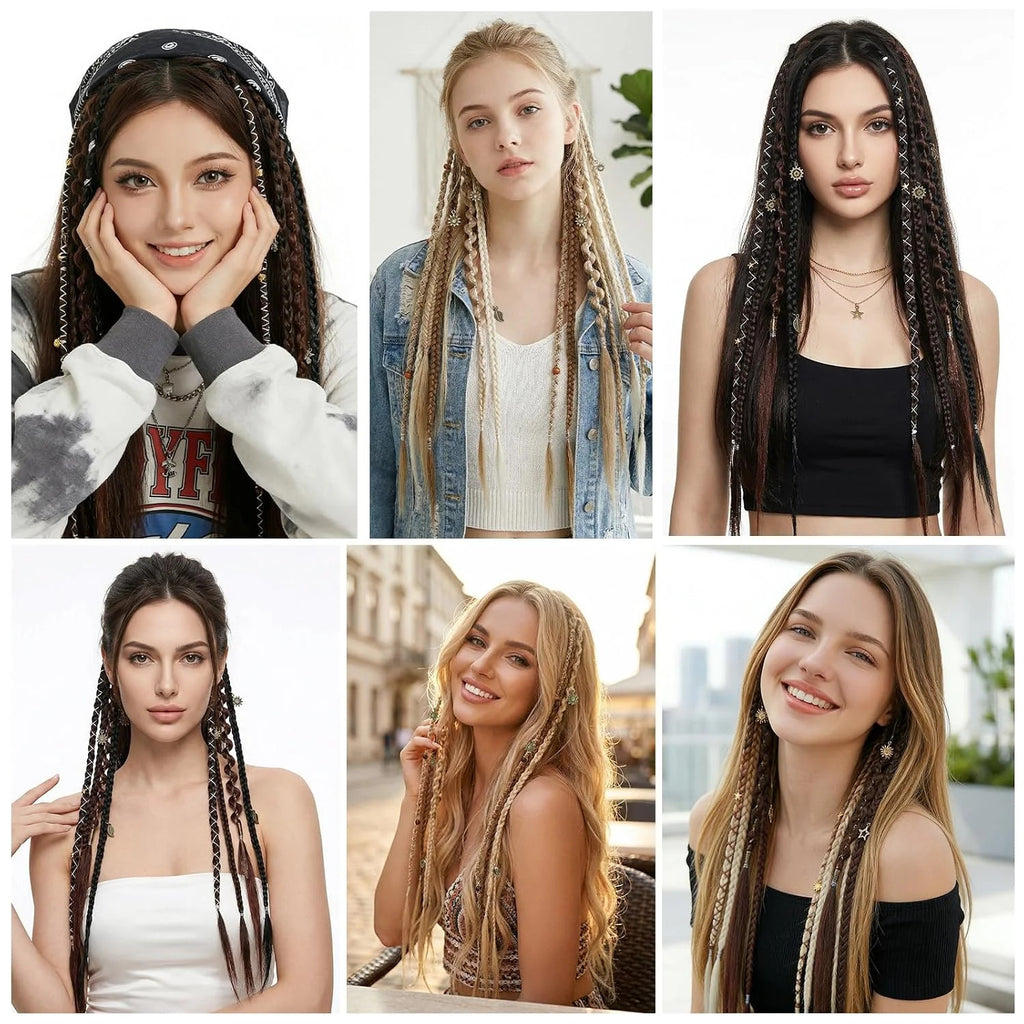 16-Inch Clip-In Dreadlocks Hair Extensions for Women - Natural Look