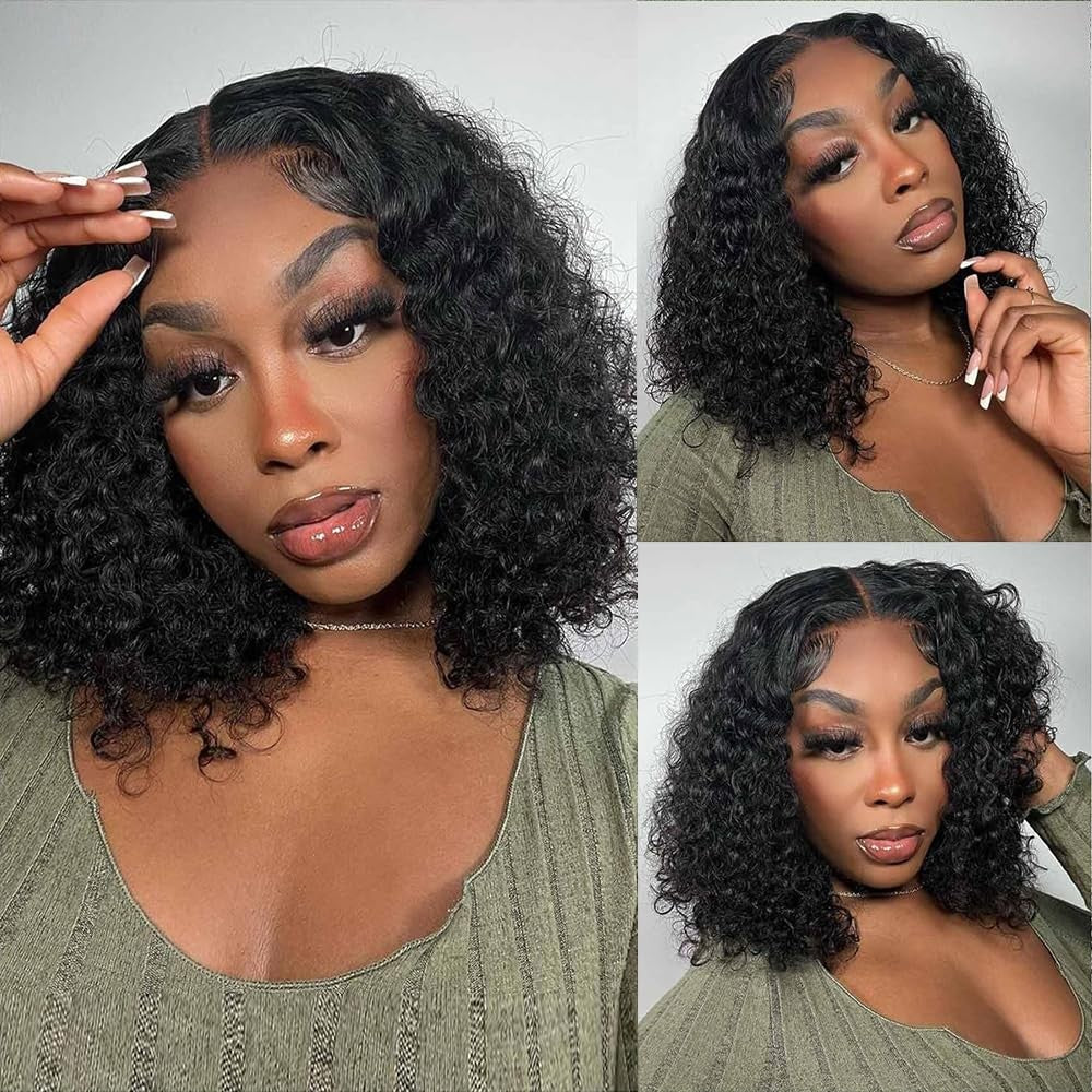 Human Hair Bob Wig 4x4 Glueless Deep Wave 8 Inch for Black Women