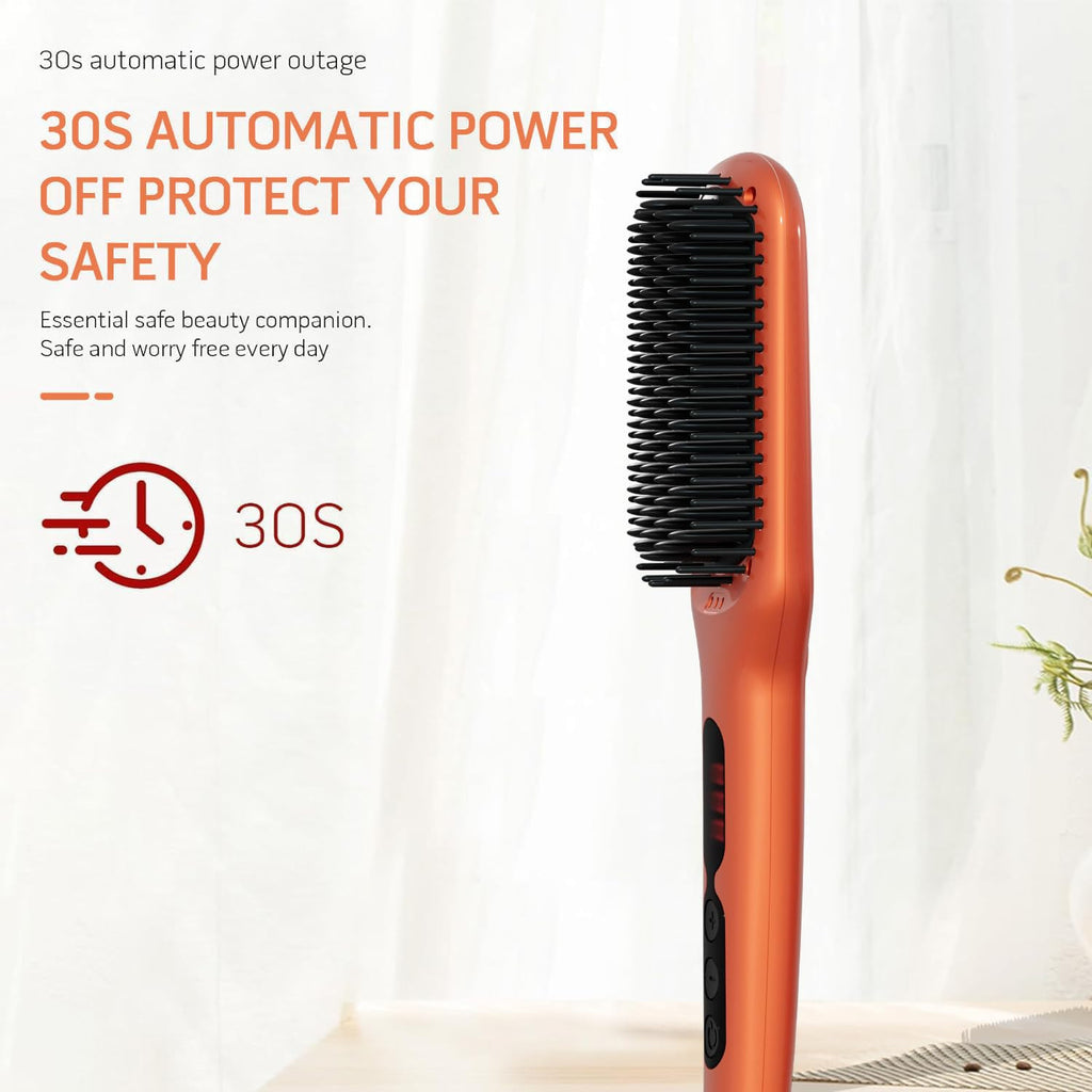 Hair Straightener Brush with Ionic Anti-Scald Technology, Fast Heating & Auto-Off