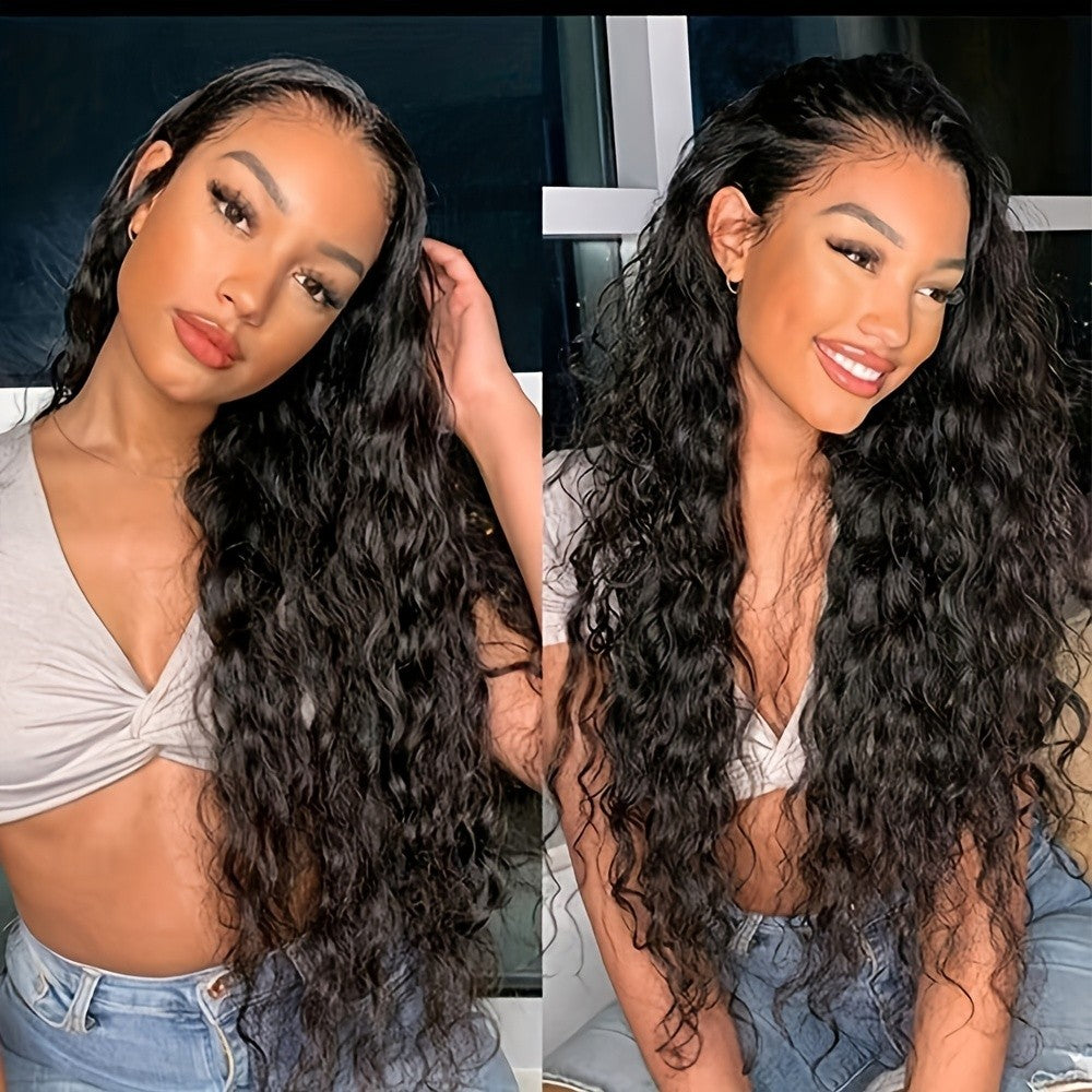 Glueless Synthetic Lace Front Wig for Women - Natural Black, Pre-Plucked, 180% Density