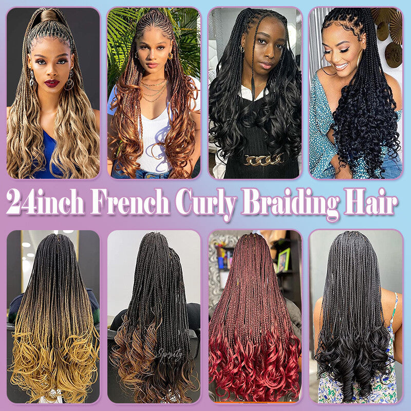 French Curl Braids Hair Extensions Pre-Stretched Synthetic 24 Inch