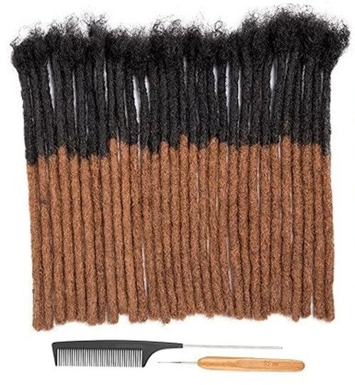 8 Inch Brown Human Hair Dreadlock Extensions 0.8cm Thickness 30 Strands Ombre