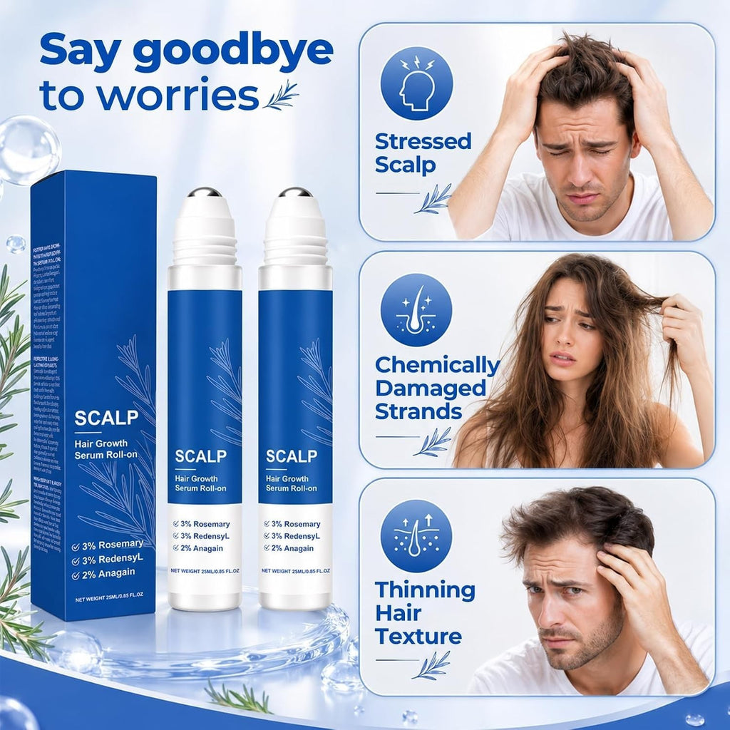 Hair Growth Serum Roll-On for Thicker Hair & Scalp - 2 Pack 0.85 Fl Oz