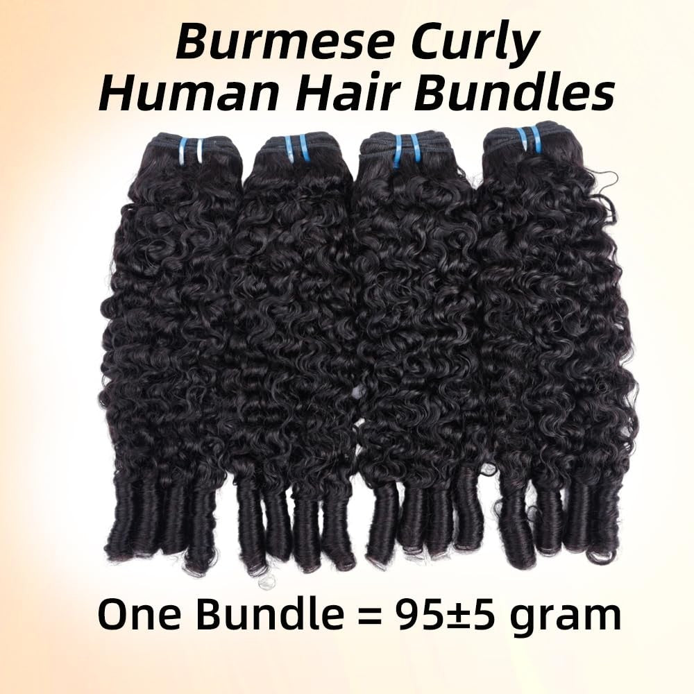 16-Inch Burmese Curly Human Hair Bundle with Double Weft - Virgin, Full Density