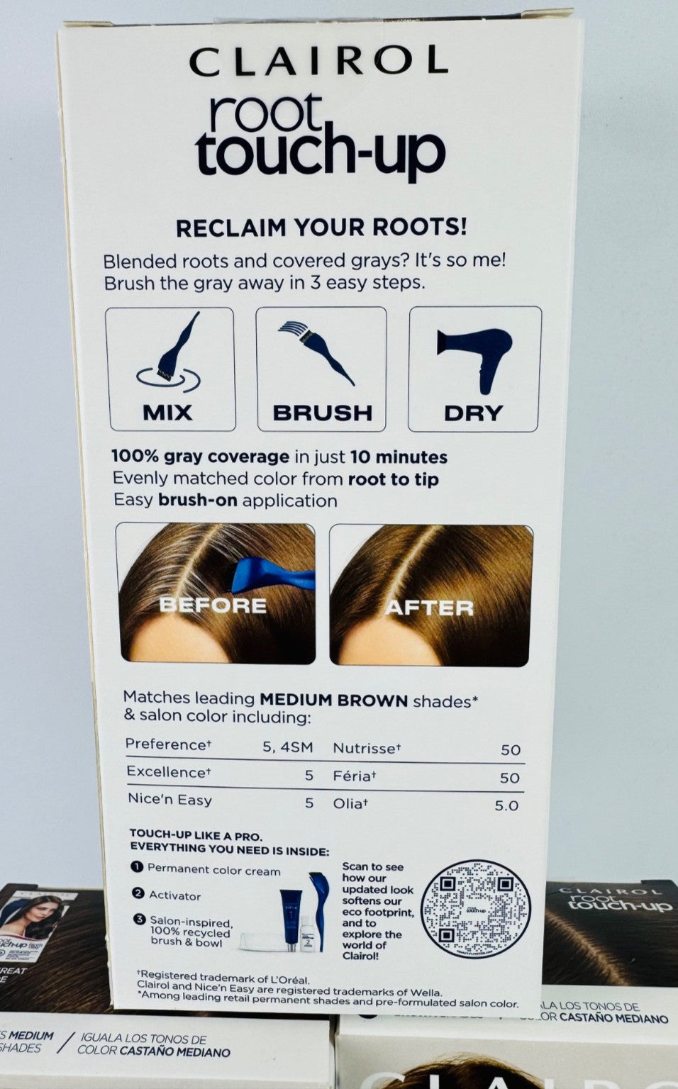 Root Touch Up Hair Dye Kit for Gray Coverage - Medium Brown, 6 Pack
