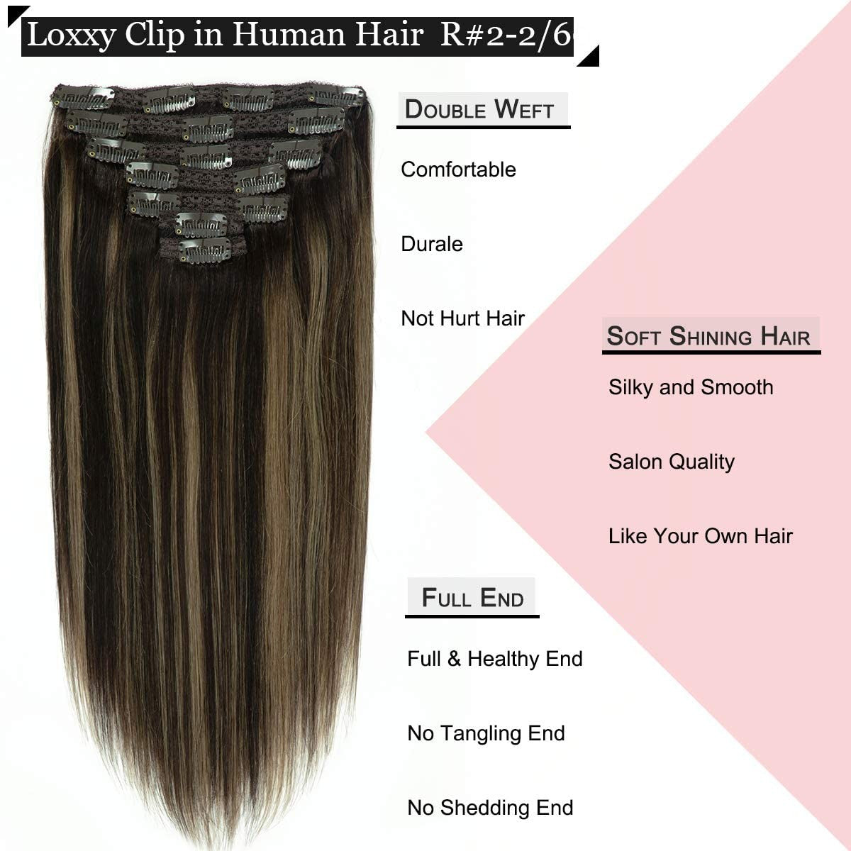 14-Inch Clip-In Hair Extensions - Human Hair Straight Chestnut Brown