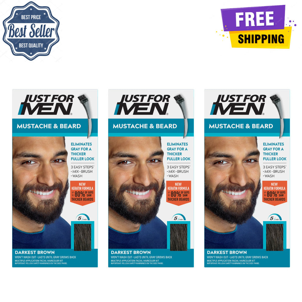 Men's Beard & Mustache Hair Coloring Kit Darkest Brown 3 Pack