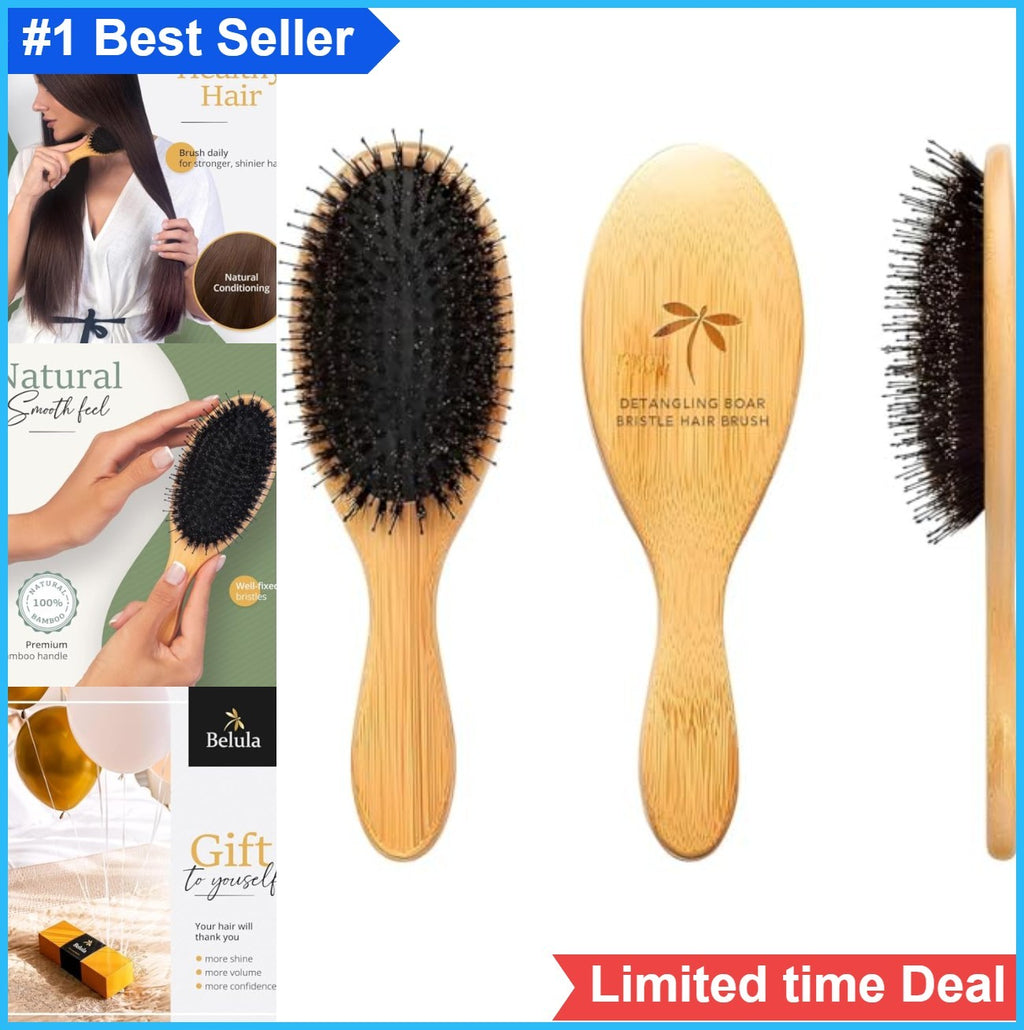 Boar Bristle Hair Brush for Detangling & Styling - Bamboo Oval Comb