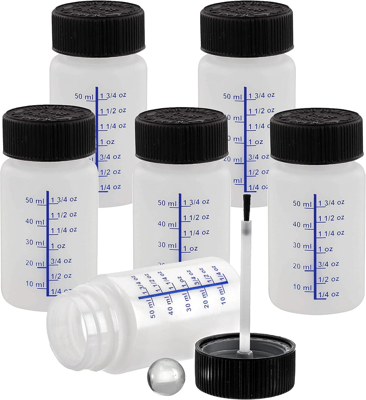 6 Pack 2oz Paint Touch Up Bottles with Brush Applicators and Mixing Balls
